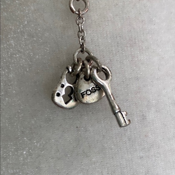 Fossil Silver Heart Padlock Necklace with Keyhole Vintage Bohemian Whimsical - Picture 7 of 13